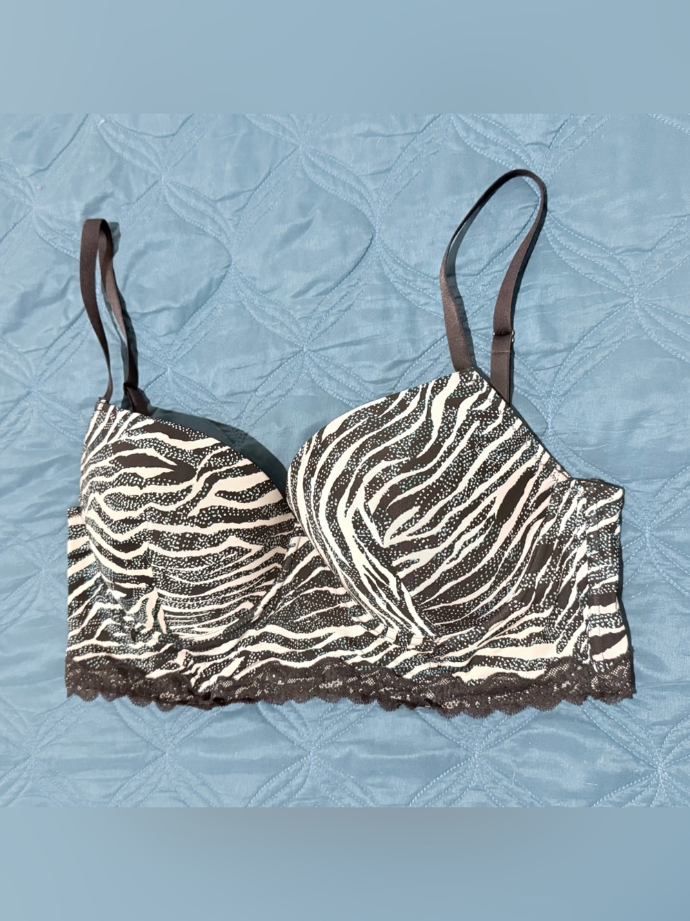 Women’s Adoreme Zebra Print Lace Trim Bra - Black & White